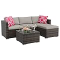 GAOMON 5-Piece All-Weather Patio Furniture Set, Convertible Outdoor Sectional Sofa with Ottoman & Tempered Glass Table, PE Rattan Conversation Set for Garden, Backyard, Porch, Poolside