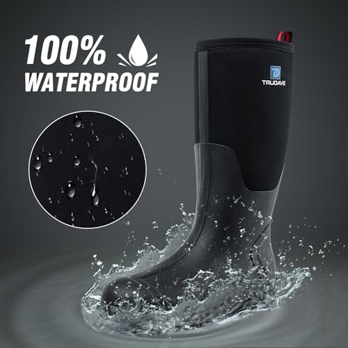 Image of Trudave Rubber Boots for Men with Steel Shank, Waterproof Insulated Reliable Rain Boots for Outdoor Work Hunting, Warm Dry 5mm Neoprene Anti-slip All-Season Mud Boots, Size 5-14