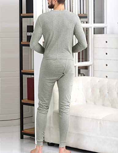 Colorfulleaf Men's Cotton Thermal Underwear Union Suits Henley Onesies Base Layer (Grey, L) #TOP1