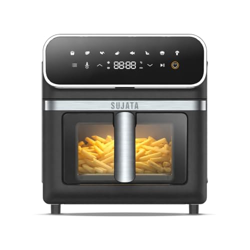 Image of Sujata Fryomatic Plus Air Fryer 6.4L | 2000W| Up to 80% Less Oil Usage | Bake, Grill & Roast| 8 Preset Modes| Digital Display & Touch Control Panel |Glass Window with in built Light | 2 Years Warranty