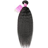Mei You 8A Kinky Straight Hair 1 Bundles Yaki Human Hair Weave Unprocessed Brazilian Virgin Remy Sew in Hair Extensions Natural Black (12'')