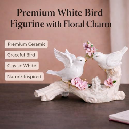 Image of ARMONIA Love Bird Showpiece | Premium White Ceramic Figurine with Floral Design | Romantic Home Decor | Best Valentine's Day Gift for Girlfriend, Wife & Couples