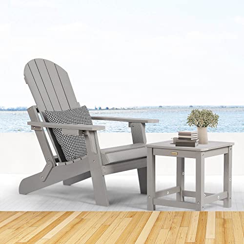 Homeqomi Outdoor Side Table, Hips Plastic Composite Adirondack Patio Table, Weather Resistant End Tables For Outside, Indoor, Patio, Garden, Pool, Porch, Backyard, Lawn, Deck - Grey #TOP5
