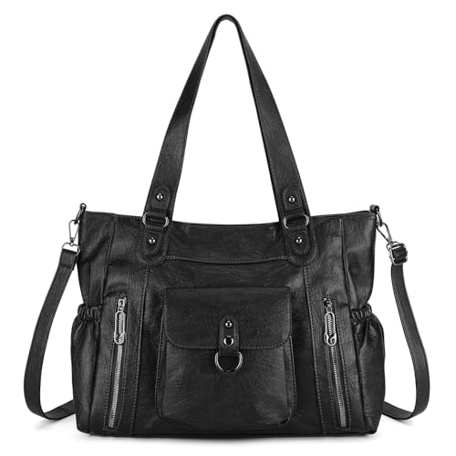 BAIGIO Grand Sac a Main Femme Cuir PU Vintage, Cabas Femme avec Multipoches, Sac Bandoulière Fourre Tout Femmes, Sacs Portés Épaule Tendance pour Cours Lycee,...
