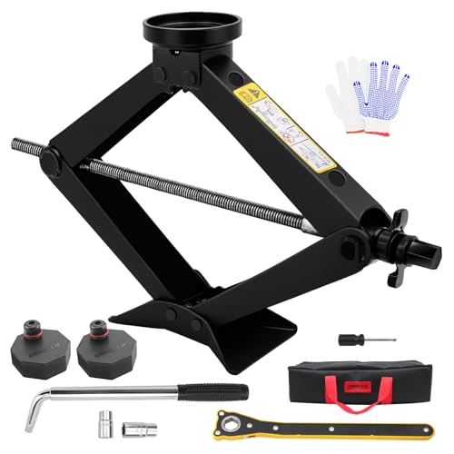 Image of 3-Ton Scissor Jack Kit for Ford Mustang Mach-E 2021-2024 with Rubber Jack Pad, Car Spare Tire Repair Tools for Car Ford, Tire Changing Tools Kit for Ford with L-Wrenches（17 /19 /21 /23mm）
