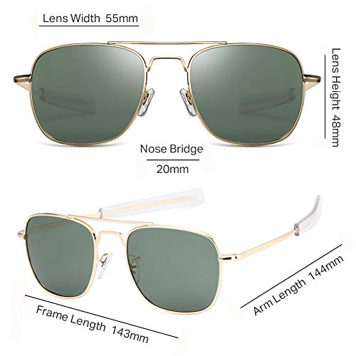 IOHLNG Mens Aviator Sunglasses Polarized 55mm Pilot Military Square Shades with Bayonet Temples4