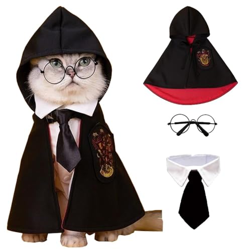 ANIAC 3PCS Halloween Dog Costume Cat Wizard Cape Glasses and Neck...