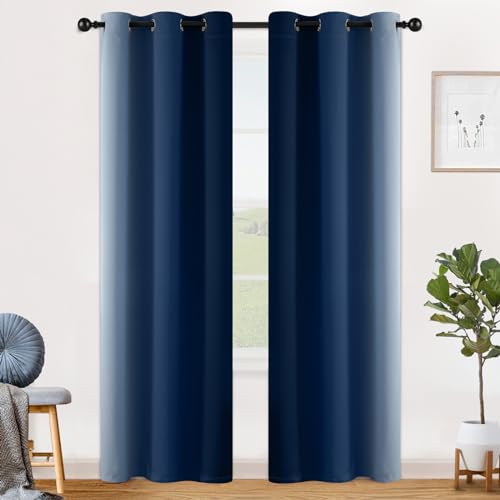Image of SimpleHome Ombre Blue to Grey White Curtains for Living Room 42Wx84L | Room Darkening Curtains for Bedroom,Gradient Light Blocking Curtain,Thermal Insulated Grommet Window Drapes,2 Panels,84 Inch