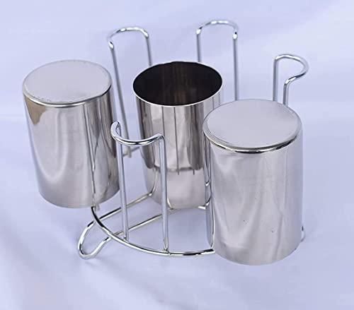 Image of iSTAR Stainless Steel Glass And Spoon Tabletop Organizer /Glass Stand /Glass Holder For Kitchen Dining Table, Tiered Shelf, Medium