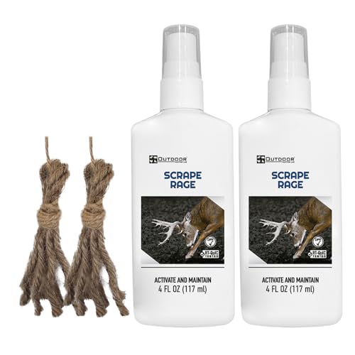 Outdoor Hunting Lab Scrape Rage Deer Urine | 4 oz. | 2 Bottles | Doe Pee for Whitetail Deer | Drag Nâ€™ Drip Included | Deer Scents & Attractants