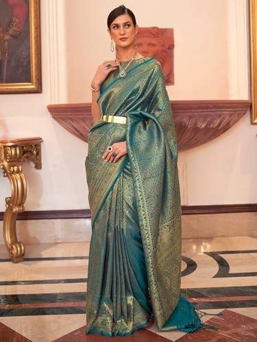 Image of MADHUHANSH Women's Cotton Silk Saree with Unstitched Blouse Piece Zari Weave and Floral Pattern | Heavy Embroidery Saree for Women | Interview Saree for Women | Readymade Blouse with Saree Set