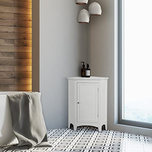 Elegant Home Fashions Glancy One Shutter Doors Wooden Corner Stand Floor Cabinet White & Glancy Linen Tower Freestanding Cabinet Tall Narrow Bathroom Kitchen Living Room Storage, White, Standard #TOP2
