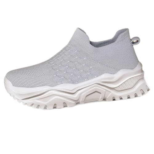 Wabkderpu Womens Running Shoes Mesh Breathable Workout Gym Training Tennis Sneakers Comfortable Platform Non-Slip Sneaker Lightweight Slip On Walking Shoes Casual Fashion Sneakers Grey