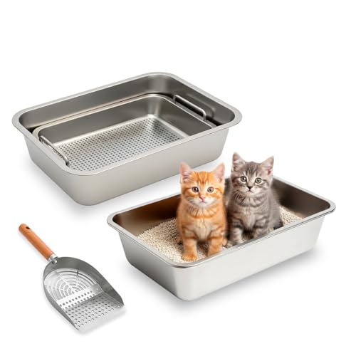 Arenero para gato de acero inoxidable mediano 4 piezas miniatura 1