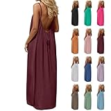 Backless Cami Dress Summer Dresses for Women 2026 Spaghetti Strap Dresses Womens Solid Color Backless Cami Dress Red M
