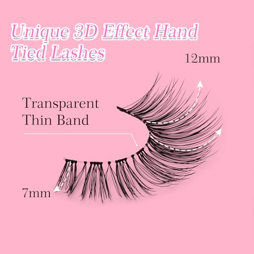 EMEDA False Eyelashes Natural Lashes Wispy 0.01mm Ultra Thin Band 12mm Pestañas Postizas Naturales Cat Eye 10 Pairs Invisible Clear Band 3D Demi Wispies Short Fake Eye Lashes Strips Handmade (005) - Image 4