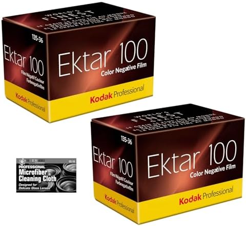 Kodak Professional Ektar 100 Color Negative Film (35mm Roll Film, 36 Exposures) - 2 Pack with Cleaning Cloth