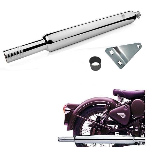 Blue Sky Bike 3M Silencer Bullet Exhaust Customized Long Bottle Empty Punjab Dholki Chrome Bike Exhaust With Zed Clamp & Bush for All Royal Enfield Bullet