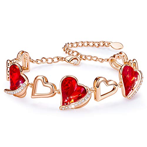 CDE Bracelets pour les femmes de luxe pétillant agrémenté de cristaux Bracelet en or rose cadeau de fête des mères pour elle(Red, Plaqué or)
