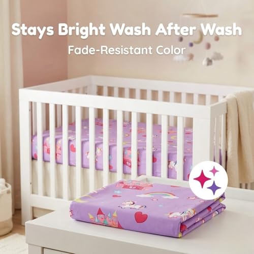 Image of EVERYDAY KIDS 2 Pack Fitted Girls Crib Sheet, 100% Soft Breathable Microfiber, Baby Sheet, Fits Standard Size Crib Mattress 28in x 52in, Nursery Sheet - Unicorns /Hot Pink