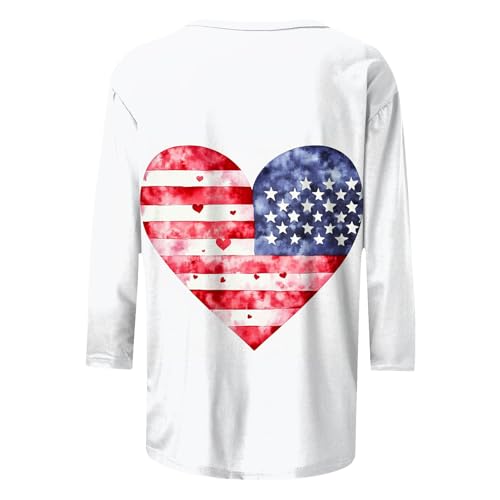 Image of Fourth of July Shirts for Women 3 /4 Sleeve Summer Tops American Flag Print T Shirt Patriotic 4th of July Shirts 2025
