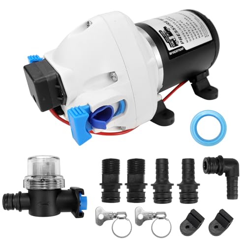 R3526144D Upgraded RV Water Pump - 3 GPM 12V DC 50 PSI - Triplex Diaphragm Water Pump Compatible with Strainer and Pressure Switch for RV Yacht Marine Caravan Replace 03526-144A