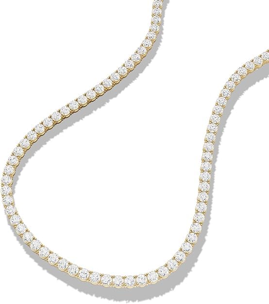 Lab Grown Diamond Straight Line 4 Prong Tennis Necklace in 14K White or Yellow Gold, E-F Color, VS1-VS2 Clarity, 5 to 30 Carat TW, 20 Inches