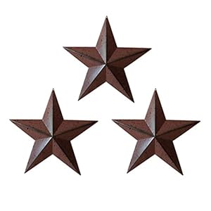 Cvhomedeco country rustic antique vintage gifts burgundyblack metal barn star walldoor decor 12 inch set of 3  urban country home decor