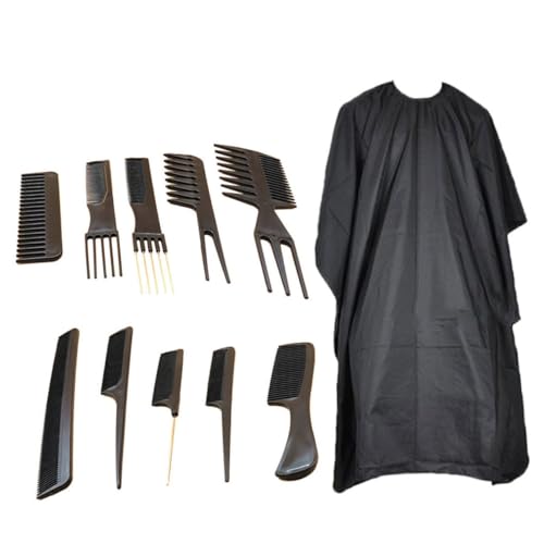 CIYODO Kit de Herramientas para Cortar el Cabello para Hombre 11 Piezas Tijeras de Peluquería Afiladas Peine de Barbero y Delantal Negro Adecuado para Estilizar y Peinar Casa o Salón