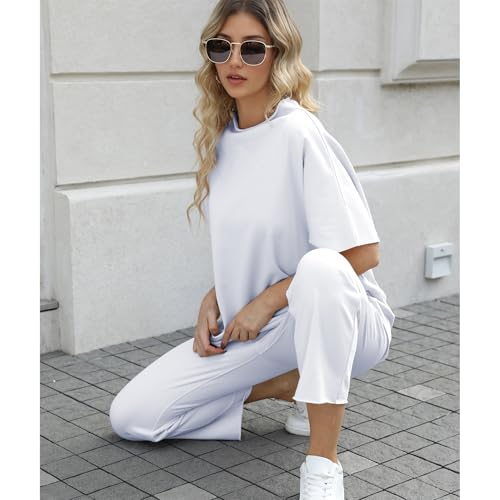 Image of SeeLuNa Women's Two Piece Outfits 3 /4 Batwing Sleeve Capelet Crew Neck Pullover Top Wide Leg Pants Lounge Set