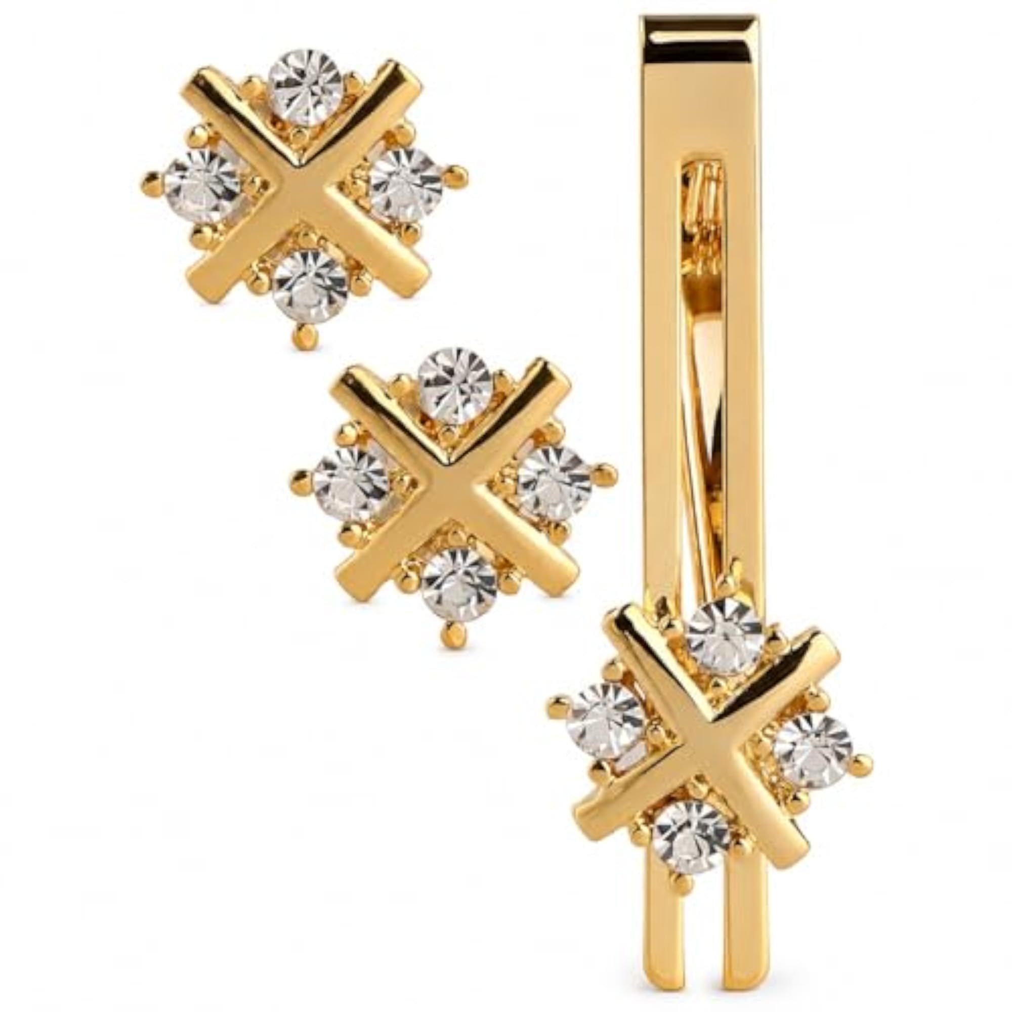 Men's Cufflinks Set with Diamonds Crystals and Tie Pin, Gift Box