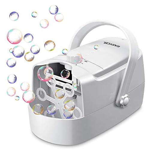 EASYCEL Bubble Machine, Automatic Bubble Blower Machine for Kids, Portable Bubble Maker with Two Speed Level, Operated by Plug in or Batteries for Indoor/Outdoor Use(White)