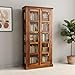 MODERN FURNITURE SHEESHAM Wooden Crockery Cabinet with Glass Door | 5 Tier Wooden Showcase Almirah for Study Room Multipurpose | Book Shelf Crockery Unit for Home & Kitchen Living Room (Natural)