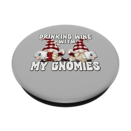 Drinking Wine With My Gnomies Cute Wine Gnome For Wine Lover PopSockets Swappable PopGrip, Black - Image 2