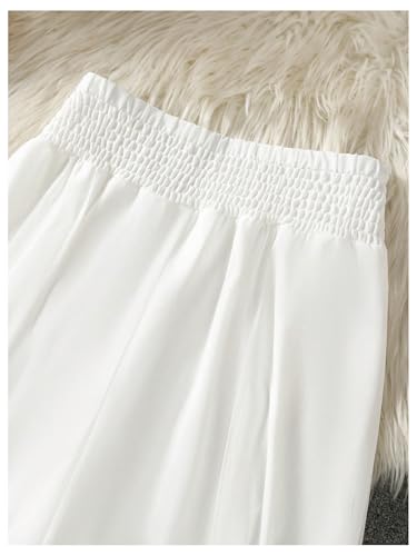 OYOANGLE Women's Shirred High Waisted Sheer Pants Ruffle Flowy Wide Leg Palazzo Trousers3