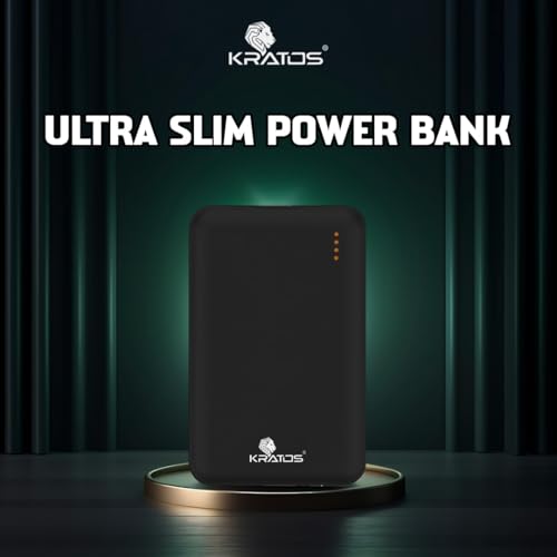 Image of Kratos Ultra Slim & Compact PowerBank 10000 mAh, 22.5W Fast Charging with USB A & Type C Connector, Compatible with Smartphones, Headsets, Smartwatch and Other Gadgets, BIS Certified Power Bank, Black