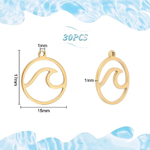 UNICRAFTALE Pack of 30 Golden Waves Charms, Flat Round with Wave, Stainless Steel Pendants, Ocean Pendants, Laser Cut - Image 2