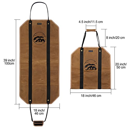 Art-Giftree Large Firewood Carrier 39 X 18 Inches Waxed Canvas Logs Carrier Tote Bag With Handles, Heavy Duty Wood Holder For Fireplace - Bear #TOP6