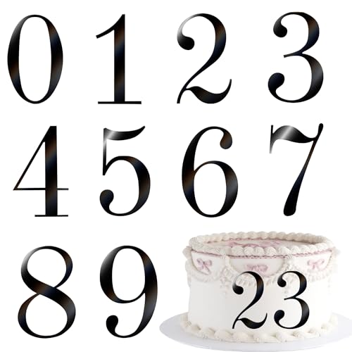 Rsstarxi 10 Pack 0-9 Numbers Cake Topper Mirrored Acrylic Numbers DIY Cake Pick for Baby Shower Wedding Birthday Anniversary Party Cake Decorations Supplies Black