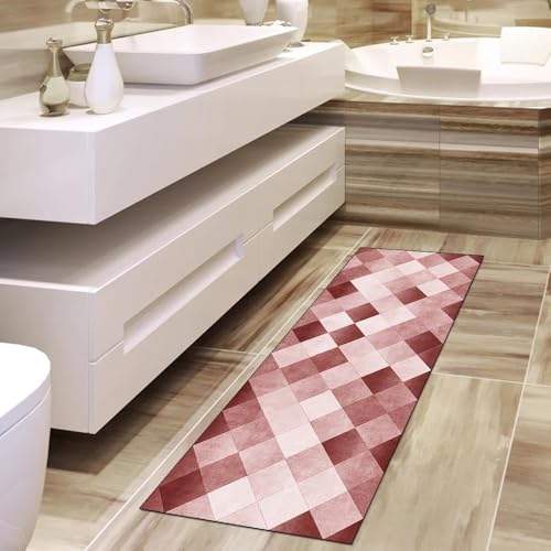 Alfombra de pasillo roja patchwork de 70x350 cm lavable 4