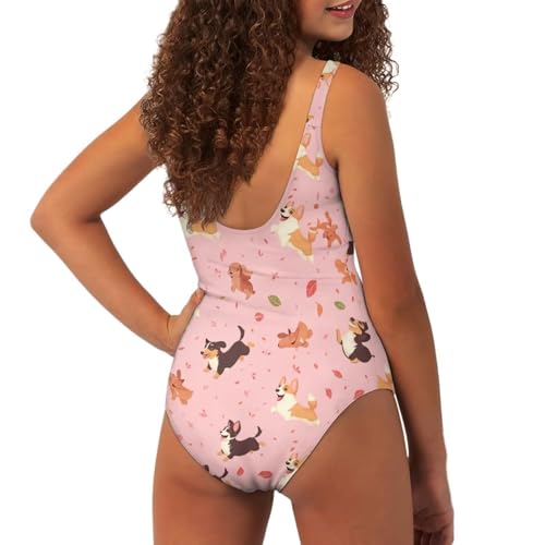 Image of One Piece Bathing Suit for Teen Girls Comfy Crewneck Backless Bathing Suit