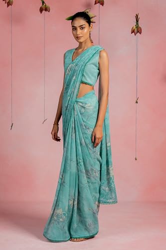 Image of MIRCHI FASHION Saree for Woman Georgette Floral and Leaf Printed | Elegant Farewell and Ceremonial Women's Sari with Blouse Piece