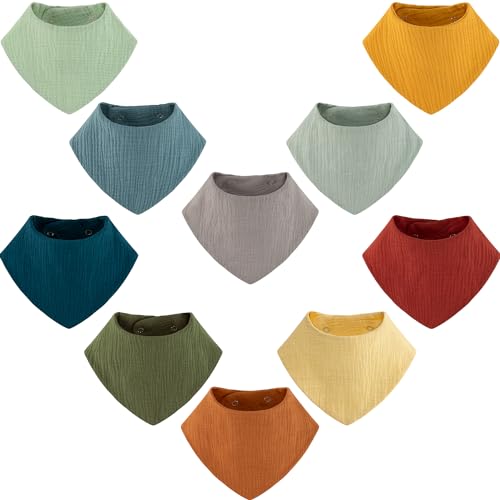 Image of vuminbox Muslin Baby Bibs Bandana Drool Bibs 100% Cotton Absorbent Soft Reversible 6-Pack Set for Feeding, Teething