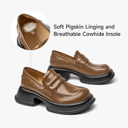 Image of BEAU TODAY Chunky Loafers Women,Patent Full Grain Leather Loafers for Women,Comfortable Slip-on Fashion Platform Shoes, Non Slip Business Casual Work Office Square Toe Dress Shoes