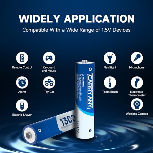 Image of 8 Pack 1300mWh Rechargeable Lithium AAA Batteries, 1.5V Output | High Capacity Triple aaa Li-ion Battery, 1600 Cycle, Wide Temp -40F~140F, Long-lasting lithium Battery, for Home Devices