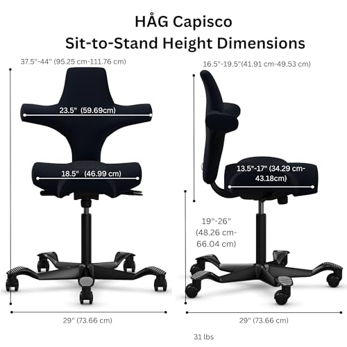 Image of HAG Capisco Sit to Stand Chair-Black Frame-Upholstered Black Vinyl