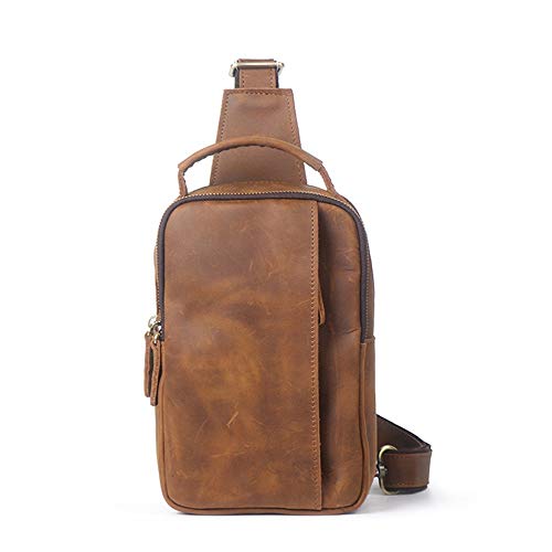 CcacHe Vintage Leather Crossbody Shoulder Bag Satchel Lightweight Casual Chest Pack Outdoor Travel Hiking Cycling Daypacks Crossbody Backpack for Hiking Camping Cycling (Color : Vintage Brown, Size