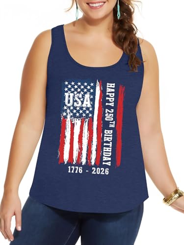 Image of Ithalt Plus Size 4th of July Tops for Women American Flag Tank Tops USA Patriotic Shirts Red White and Blue Sleeveless