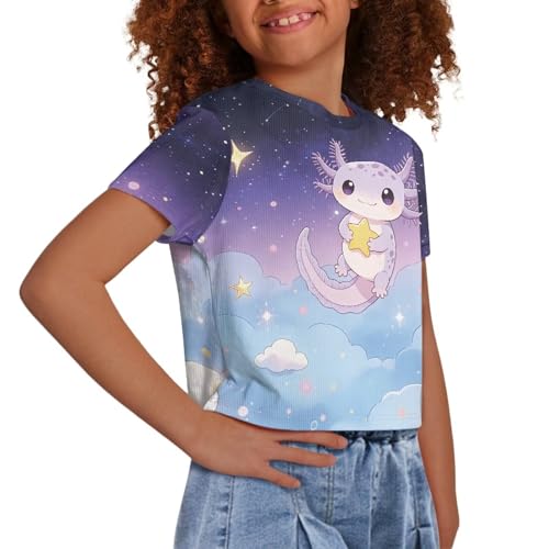 Image of Girls Fashion Crewneck Tee Shirts Casual Short Sleeve Crop Top Summer Outfits 5-14 Years Old