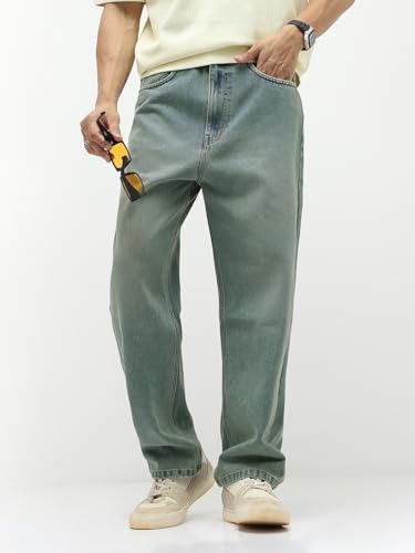 Image of Urbano Fashion Men's Loose Baggy Fit Heavy Washed Jeans Non-Stretchable